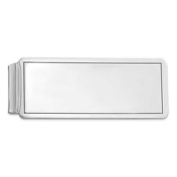 Rhodium Plated Sterling Silver Polished Fold Over Money Clip, 19x52mm - Picture 1 of 4